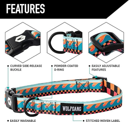 Wolfgang Heavy Duty Martingale Dog Collar with Quick Release Nylon Buckle for Walking & Training, BuenaOnda Print, Small