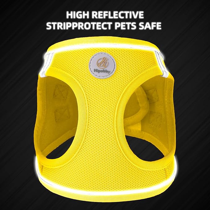Hipubby Dog Harness and Leash Set, No Pull Soft Mesh Puppy Harness for Small Medium Dogs, Cats - Step in Reflective Breathable Lightweight Vest Harness for Walking, Training - Yellow, S