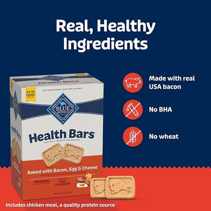 Blue Buffalo Health Bars Crunchy Dog Biscuits, Oven-Baked with Natural Ingredients, Bacon, Egg & Cheese, 3.5-lbs Box