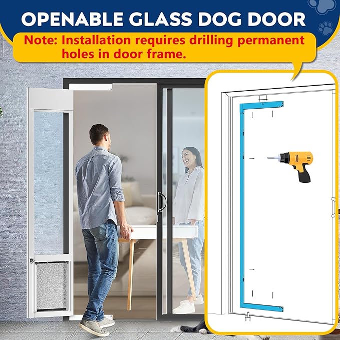 Large Dog Door for Sliding Glass Door,Openable Pet Door for Sliding Glass Doors，All-Metal Framed & Panel & Lock,Adjustable 75 7/8" to 81" Slider Height -Large