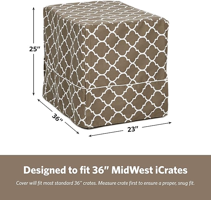 MidWest Homes for Pets Dog Crate Cover with Teflon Fabric Protector, Poly-Cotton Privacy Kennel Cover Fits Most 36-Inch Crates, Brown Designer Print, Washable, Reduces Barking
