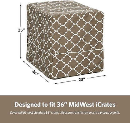 MidWest Homes for Pets Dog Crate Cover with Teflon Fabric Protector, Poly-Cotton Privacy Kennel Cover Fits Most 36-Inch Crates, Brown Designer Print, Washable, Reduces Barking