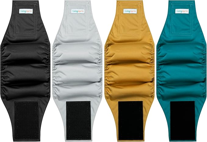 Male Dogs Diapers Belly Bands(4Pack), Washable Reusable Male Boy Doggy Wraps Panties for Doggie Puppy Pooping Potty Training Incontinence Marking Pañal para Perro Black Blue Gray Gold Small