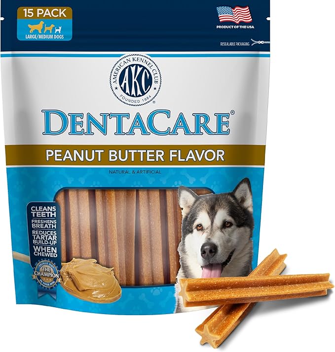 American Kennel Club Dentacare Large Breed Peanut Flavored Dental Dog Treats, Naturally Flavored, 15 Count