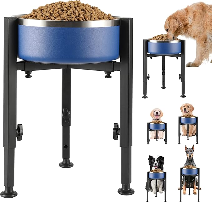 PROERR Single Dog Bowl Stand,Tall Dog Food Stand Adjustable Wide 7-11" Heights 14.5",Metal Elevated PET Bowl Holder Raised Water Feeder for Medium,Large Dog(Bowl Not Included)