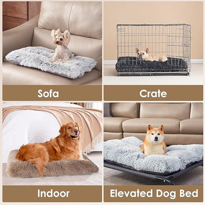 EHEYCIGA Fluffy Dog Crate Bed for Extra Large Dogs, Plush Faux Fur Crate Pad, Calming Anti Anxiety XL Dog Bed, Washable Soft Warm Mat with Non-Slip Bottom, Camel