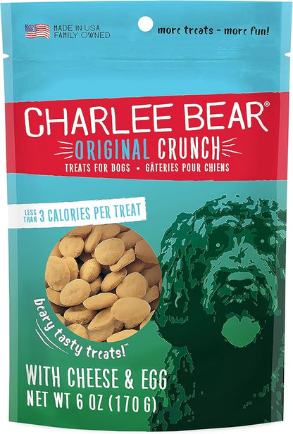 Charlee Bear Original Crunch Dog Treats, Cheese and Egg, 6 Ounce Resealable Bag, Low Calorie Training Treats for Dogs, Limited Ingredient, Healthy, Crunchy Dog Snacks, Made in USA