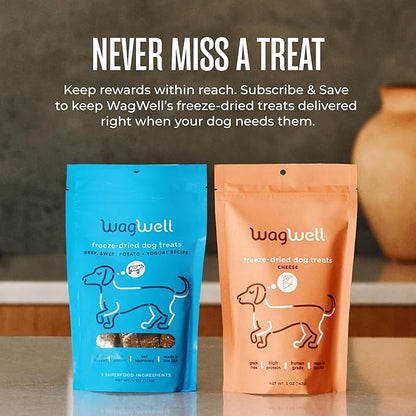 WagWell Freeze Dried Dog Treats, Beef + Yogurt + Sweet Potato Flavor | Training Treats, Food Topper, Healthy Snack for Dogs | Human Grade, Grain Free, High Protein | Made in USA | 4 oz Bag, 2 Pack