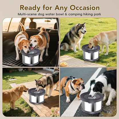 UPSKY Dog Water Bowl No Spill 12L Stainless Steel, 3.17 Gallon Large Capacity Spill-Proof Dog Bowls, Non-Slip Slow Drinking Anti-Splash Bowl for Large Messy Drinkers, No Mess Indoor/Outdoor Use, Gray