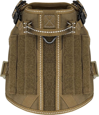 ICEFANG Tactical Dog Harness, Small Size,2X Metal Buckle,Working Dog MOLLE Vest with Handle,No Pulling Front Leash Clip,Hook and Loop Panel (Brown,S (Pack of 1))