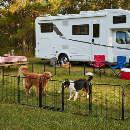 Dog Playpen w/Carrying Case for Indoor or Outdoor Use – 24 Inch, 8 Black Panels - Portable Metal Exercise Pen for Small Dogs & Puppies - Pet Fence Kennel Crate for House, RV, or Travel