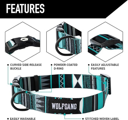 Wolfgang Heavy Duty Martingale Dog Collar with Quick Release Nylon Buckle for Walking & Training, WesternSky Print, Medium