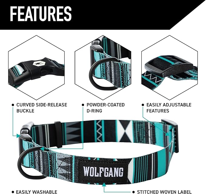 Wolfgang Heavy Duty Martingale Dog Collar with Quick Release Nylon Buckle for Walking & Training, WesternSky Print, Large
