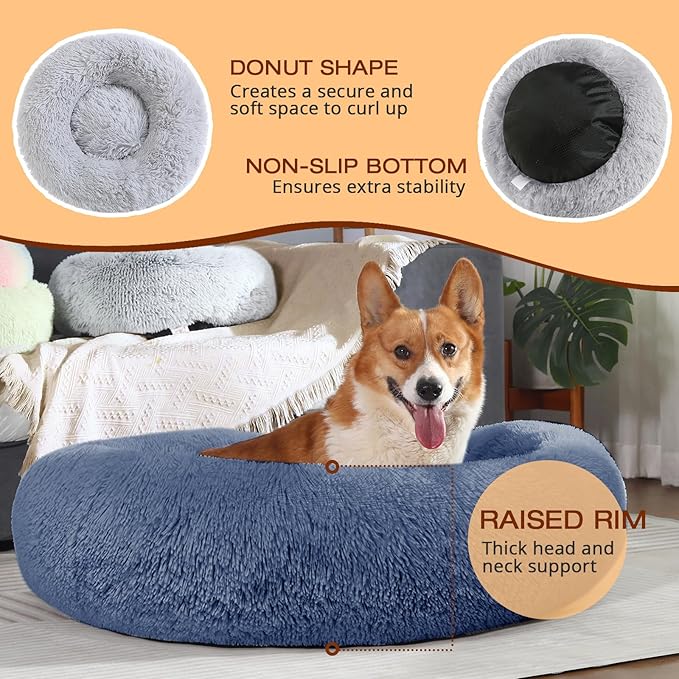 JOLLYVOGUE Dog & Cat Bed, Calming Anti-Anxiety Pet Bed for Small Dogs, Fluffy Donut Cushion for Small and Medium Pets (23")