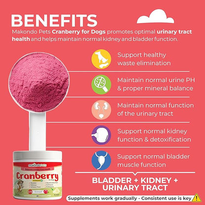 Cranberry Supplement for Dogs – Cranberry Powder with D-Mannose, Marshmallow Root & Vitamin C, Bladder & Kidney Support for Urinary Tract for Dogs, Helps Maintain Normal Urine pH – 173 Scoops