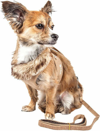 Pet Life ® Luxe 'Furracious' Mesh Reversed 2-in-1 Adjustable Chest Pet Dog Harness and Leash with Removable Fur Collar