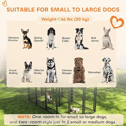 PawHut Outdoor Dog Kennel with 2 Rooms, 8' x 4' x 6' Heavy Duty Welded Wire Dog Playpen Enclosure with Escape-Proof Lock, UV-Resistant & Waterproof Cover, for Large Dogs, Chickens, Ducks, Silver