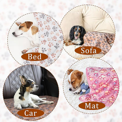 1 Pack 3 Blankets Super Soft Fluffy Premium Fleece Pet Blanket Flannel Paw Printed Throw for Dog Puppy Cat (Large 41x31'', Beige, Grey, Navy)