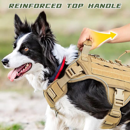 WINGOIN Tactical Dog Harness for Large Dogs, Heavy Duty No Pull Dog Harness with Handle, Adjustable Reflective Military K9 Big Pet Vest for Husky, Doberman, Walking, Training, Hunting, Khaki (XL)