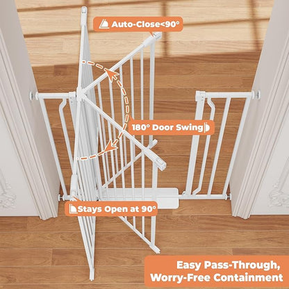 40" Extra Tall Baby Gate for Stairs, Auto Close Stroller Friendly Dog Gate Indoor for Doorways, Pressure Mounted 29"-40" Wide Baby Gate, Easy Walk Through Gate for Children & Pets, White