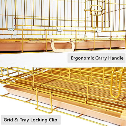 HOMEY PET Copper Gold Dog Crate 36 Inch, Portable Folding Metal Wire Dog Kennel Pet Dog Cage with Removable Floor Grid, Pull Out Leak-Proof Pan, Double Doors, Handle for Medium Dogs, Indoor Outdoor