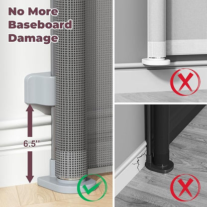42" Extra Tall Retractable Baby Gates for Stairs, 76" Wide Dog Gate Indoor Outdoor for Doorways Deck Kitchen, Long Mesh Safety Gate for Child Toddler, Prevent Pet from Jumping Over, Grey
