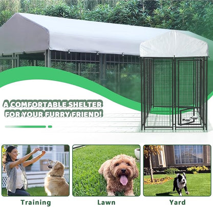 LEMBERI 8x4x6 FT Outdoor Dog Kennel for Large Dogs, Heavy Duty Welded Wire Steel Dog Playpen Fence with Secure Lock, Pet Pen with UV-Resistant Waterproof Roof Cover for Outside