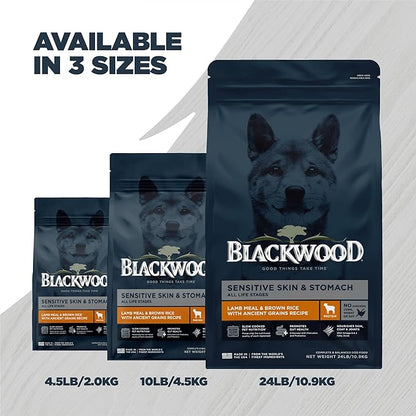 Blackwood Sensitive Skin & Stomach Dry Dog Food, Lamb Meal & Brown Rice with Ancient Grains, 4.5 Pound Bag with Prebiotics & Probiotics to Promote Gut Health