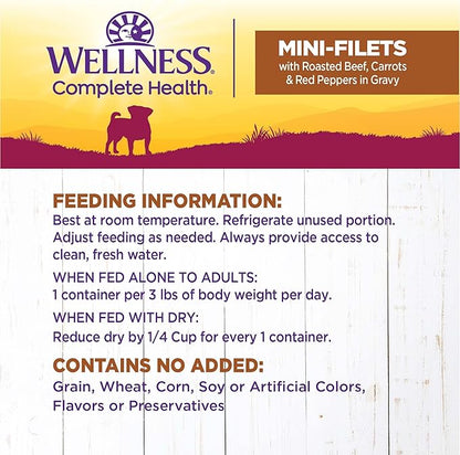 Wellness Petite Entrees Mini Filets Small Breed Adult Wet Dog Food, Grain Free, Natural, Roasted Chicken, Beef, Carrots, and Green Beans, 3 oz, Pack of 12 Cups