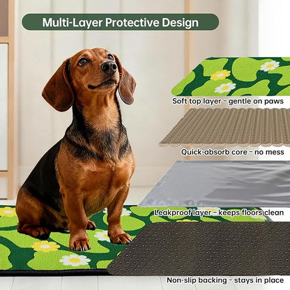 Qeils Reusable Puppy Pads for Small Dogs, Washable Pee Pads with Non-Slip , Absorbent Leakproof Mat for Crates, Playpens, Pet Beds & Whelping, Indoor Potty Training Grass Green, 23"x36", 2 Pack