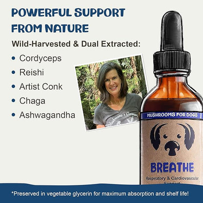 MycoDog Breathe Dog Allergy Relief Drops 2 fl. oz.: Mushroom Extracts & Ashwagandha Tincture | Respiratory Support Itch Relief for Dogs | Chaga & Reishi Mushroom Blend