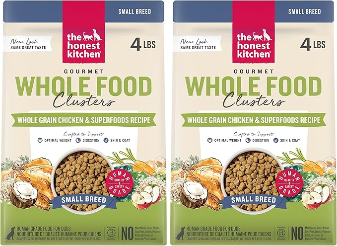The Honest Kitchen Whole Food Clusters Small Breed Whole Grain Chicken Dry Dog Food,4 lb Bag,(Pack of 2)