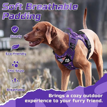 rabbitgoo Tactical Dog Harness Medium Sized Dog, No Pull Military Service Vest with Handle & Molle, Easy Control for Training Walking, Adjustable Reflective Straps, Purple Camo, M