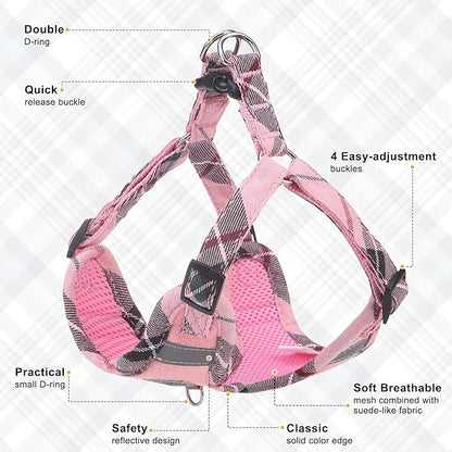 BEAUTYZOO Step in Dog Harness Collar and Leash Set for Small Medium Large Dogs, No Pull No Choke Puppy Harness,Soft Mesh Reflective Pet Padded Vest Adjustable for Doggie Girl or Boy,Chihuahua,Pink XS
