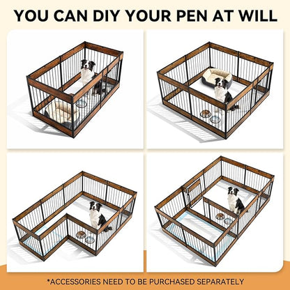 Oranland Dog Playpen Furniture,28" H Heavy Duty Dog Play Pen Indoor,Dog Kennel for Puppy/Small/Medium Dogs,Anti-Rust Coating/Strengthened Dog Fence/Upgraded Lock/Scratch-Resistant Pads,6 Panels