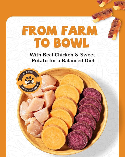 PAWUP Chicken Sweet Potato Dog Treats, Double Sweet Potato Chews with Taurine, Healthy Pet Snacks for Small Medium Large Dogs, 12.5 oz