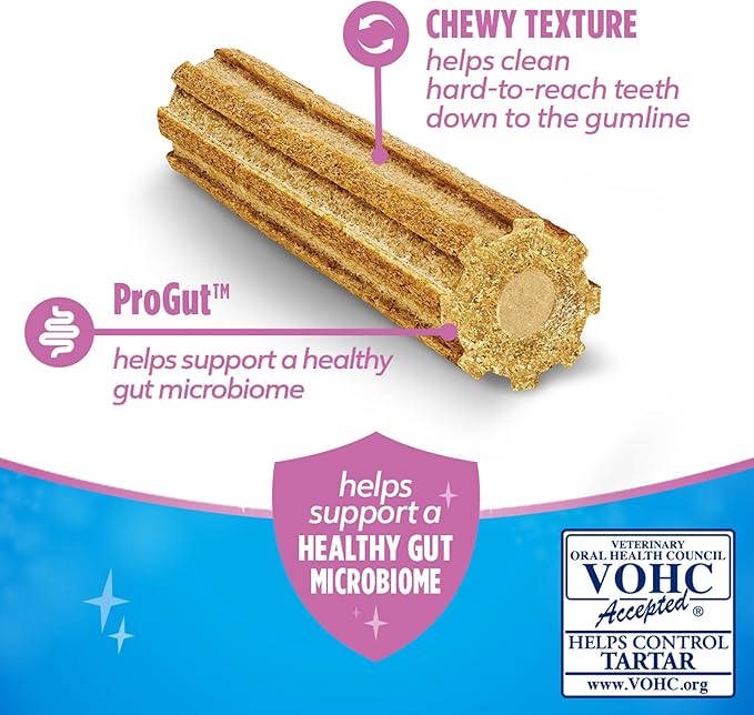 Dentalife Plus Digestive Support Dog Treats for Large Dogs 40 lbs. and up, Cleans Teeth, Freshens Breath, & Supports Healthy Gut, Chicken & Pumpkin Flavor, 7 oz., 6 Chews - 6 ct. Pouch (Pack of 2)