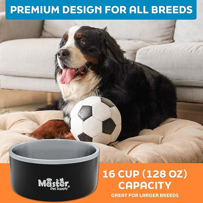 Master Pet Supply Stainless Steel Dog Bowls - 128 oz, Heavy Duty - Black Velvet, Double Wall Extra-Thick Insulated, Non-Slip Pet Water Bowl for Dogs, Cats & Pets, Anti Rust Metal, Dish Washer Safe