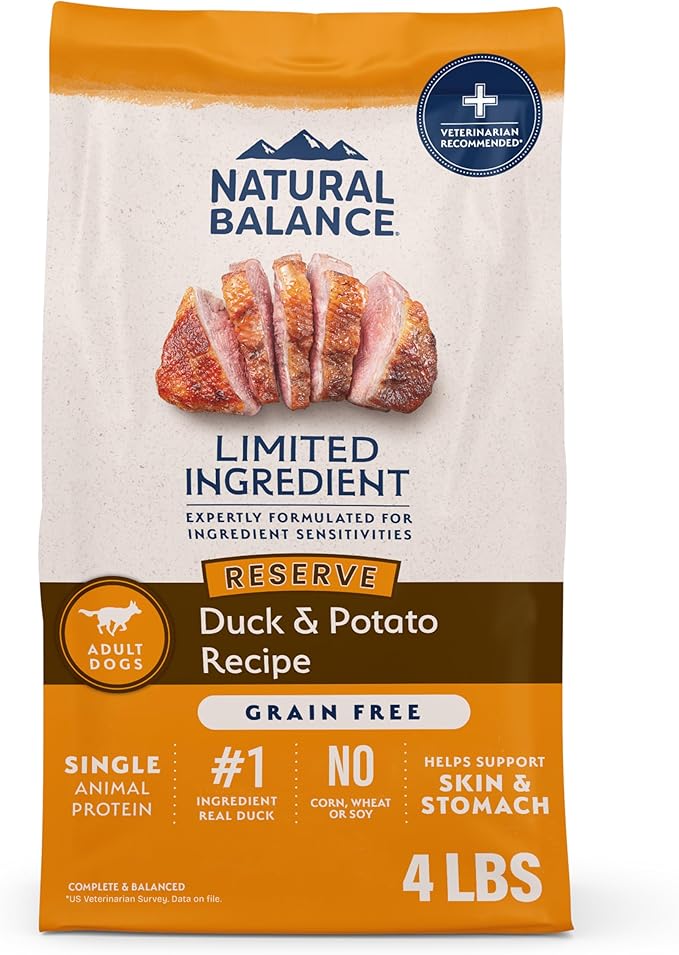 Natural Balance Limited Ingredient Adult Grain-Free Dry Dog Food, Reserve Duck & Potato Recipe, 4 Pound (Pack of 1)