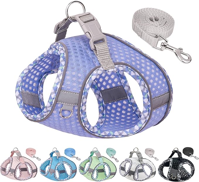 Summer Dog Harness and Leash Set, Soft Dog Vest Harness with Super Breathable Diamond Mesh, Reflective No-Pull Pet Harness for Outdoor Walking, Training for Small Dogs, Cats Lavender XXS
