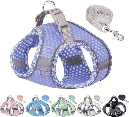 Summer Dog Harness and Leash Set, Soft Dog Vest Harness with Super Breathable Diamond Mesh, Reflective No-Pull Pet Harness for Outdoor Walking, Training for Small Dogs, Cats Lavender XXS