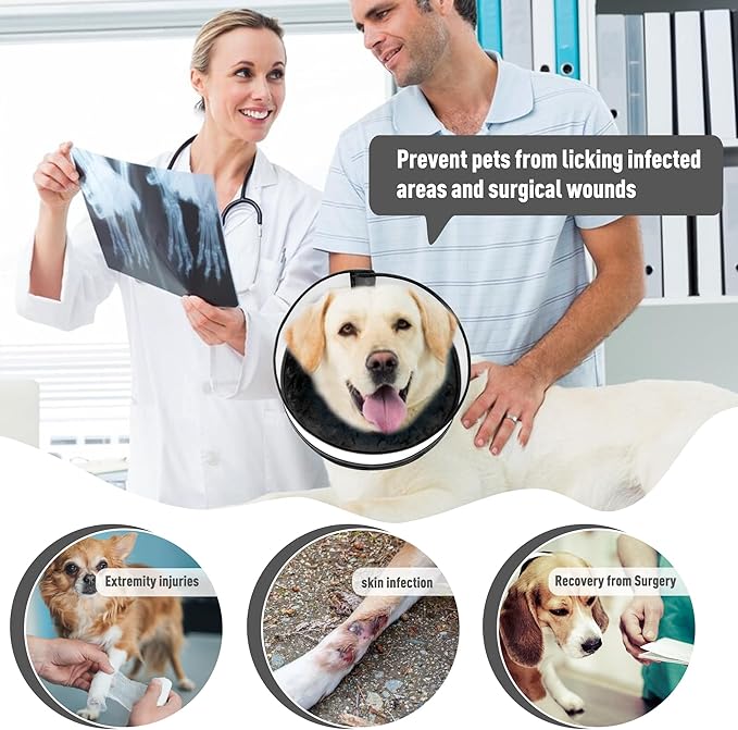 Inflatable Dog Cone, Soft Dog Cone Collar After Surgery for Alternative with Enhanced Anti-Licking Guard Shield Adjustable Detachable, Elizabethan Collar (M, Black)