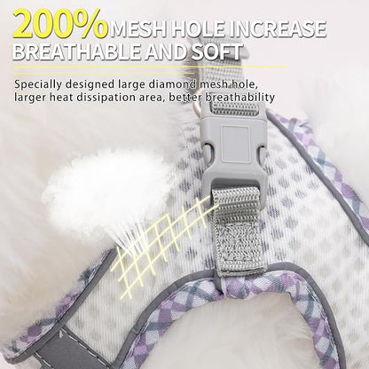 Tiny Dog Harness, All Weather Diamond Mesh, Reflective Stripes, No Pull Step in Lightweight Vest Harness for Puppy, Small Dogs and Cats White XXXS