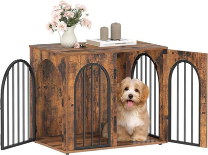 Hzuaneri 26.8'' Wooden Dog Crate Furniture, Indoor Dog Kennel Dogs Cage for Small Dogs, Heavy Duty Dog Crates Decorative Pet House End Side Table TV Stand, Rustic Brown DFC85501B