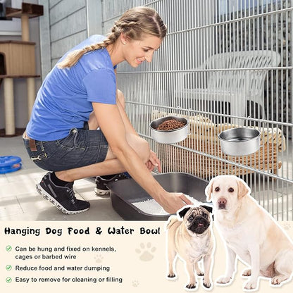 mumufy 6 Pieces Stainless Steel Hanging Water Bowls with Holder Detached Anti Spill Pet Metal Bowl Cage Kennel Crate Food Bowl(30 oz)