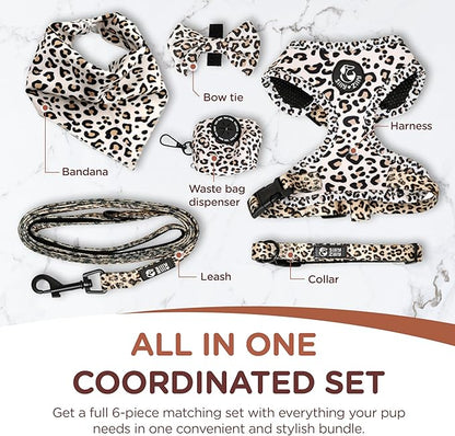 No Pull Harness and Leash Set - 6-in-1 Adjustable Vest Harness and Collars for Medium and Large Dogs. (Leopard, Large)