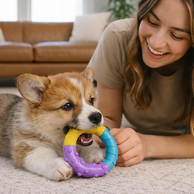 Grow-with-Me Ring Dog Chew Toy, Durable Rubber, 3 Texture Zones, Teething Puppies & Small Dogs, 4.7”