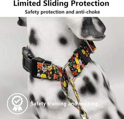 Martingale No Pull Collar with Buckle Adjustable Nylon Slip Collar for Dogs Training Walking (Orange Floral, Small)