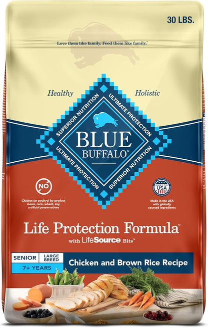 Blue Buffalo Life Protection Formula Large Breed Senior Dry Dog Food, Promotes Joint Health and Immunity, Made with Natural Ingredients, Chicken & Brown Rice Recipe, 30-lb. Bag