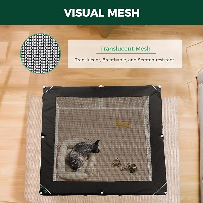 FXW Homeplus Indoor Dog Playpen with Square Mesh Top Cover for Escape Prevention, 24 Inch 8 Panels Heavy Duty Dog Pen for Puppies and Small Dogs, White│Patented